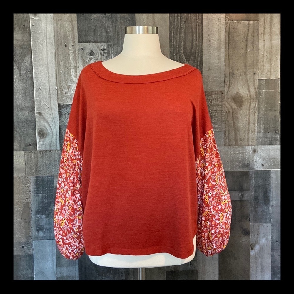 Wonderly burnt orange long sleeve top size 16 feminine floral coastal cowgirl